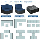7-Piece Outdoor Sectional Wicker Patio Sofa Set with Tempered Glass Top-Navy - Color: Navy