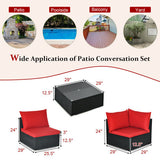 7 Pieces Sectional Wicker Furniture Sofa Set with Tempered Glass Top-Red - Color: Red
