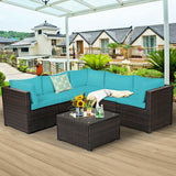 6 Pieces Patio Furniture Sofa Set with Cushions for Outdoor-Turquoise - Color: Turquoise
