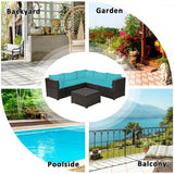 6 Pieces Patio Furniture Sofa Set with Cushions for Outdoor-Turquoise - Color: Turquoise