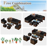8 Pieces Patio Space-Saving Rattan Furniture Set with Storage Box and Waterproof Cover-Black - Color: Black