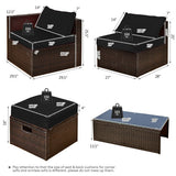 8 Pieces Patio Space-Saving Rattan Furniture Set with Storage Box and Waterproof Cover-Black - Color: Black