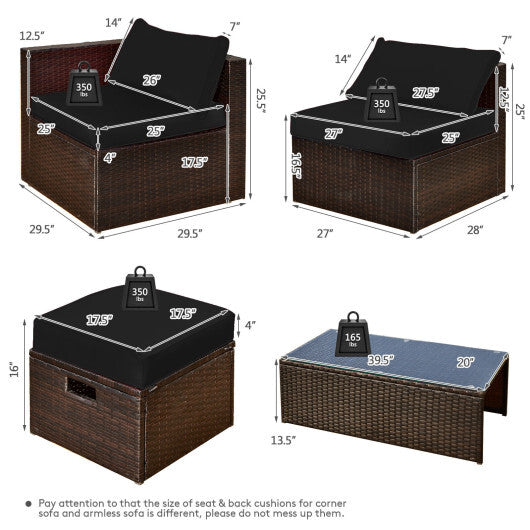 8 Pieces Patio Space-Saving Rattan Furniture Set with Storage Box and Waterproof Cover-Black - Color: Black