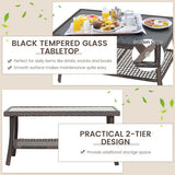 4 Pieces Outdoor Rattan Conversation Set with Protective Cover - Color: Espresso