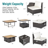 7 Pieces Hand-Woven Wicker Outdoor Furniture Set with Acacia Wood Coffee Table-White - Color: White