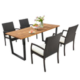5 Pieces Patio Rattan Dining Set with Umbrella Hole and Seat Cushions - Color: Multicolor
