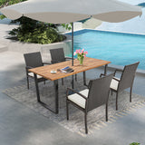5 Pieces Patio Rattan Dining Set with Umbrella Hole and Seat Cushions - Color: Multicolor