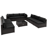 10 Piece Outdoor Wicker Conversation Set with Seat and Back Cushions-Navy