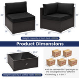 10 Piece Outdoor Wicker Conversation Set with Seat and Back Cushions-Navy