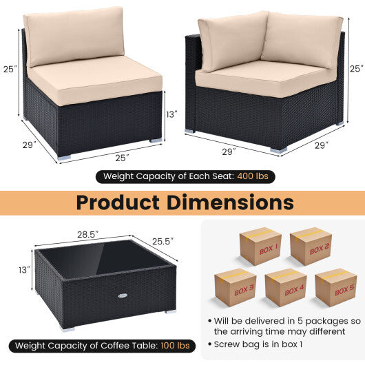 10 Piece Outdoor Wicker Conversation Set with Seat and Back Cushions-Navy