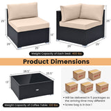 10 Piece Outdoor Wicker Conversation Set with Seat and Back Cushions-Navy