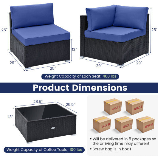 10 Piece Outdoor Wicker Conversation Set with Seat and Back Cushions-Navy - Color: Navy