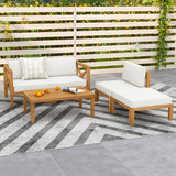 5 Piece Outdoor Conversation Furniture Set with 3 Chairs 1 Ottoman and 1 Coffee Table-White - Color: White