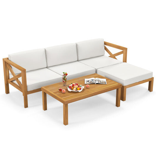 5 Piece Outdoor Conversation Furniture Set with 3 Chairs 1 Ottoman and 1 Coffee Table-White - Color: White