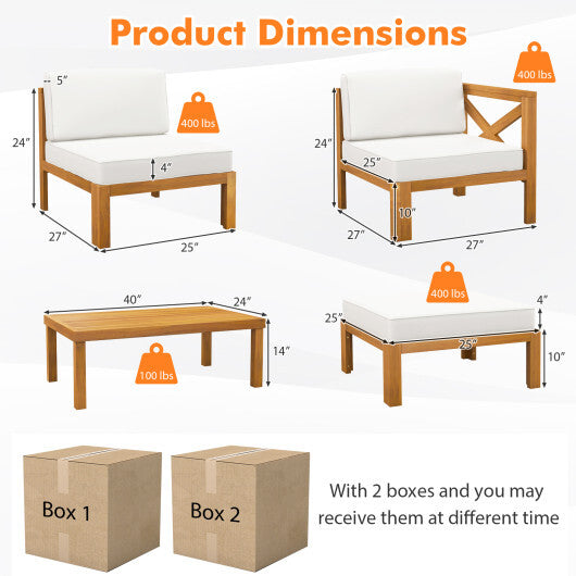 5 Piece Outdoor Conversation Furniture Set with 3 Chairs 1 Ottoman and 1 Coffee Table-White - Color: White
