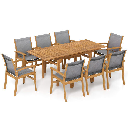 9 Pieces Acacia Wood Patio Dining Set for 6-8 - Color: Gray