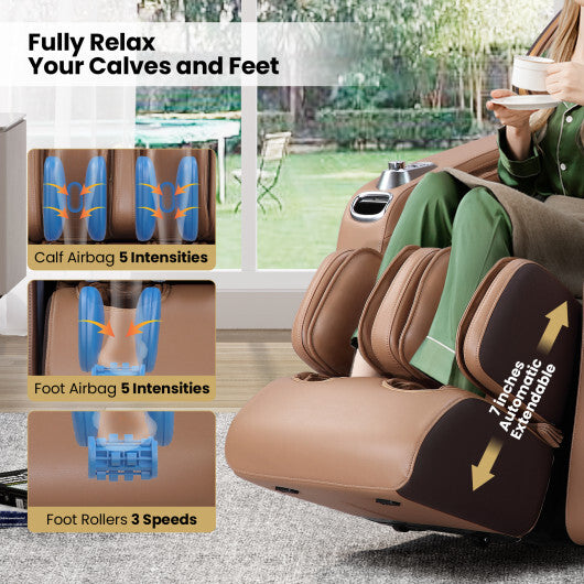 Enjoyment 30-2024 SL Track 4D Full Body Massage Chair Zero Gravity Electric Shiatsu Massage Recliner with Airbags-Brown - Color: Brown