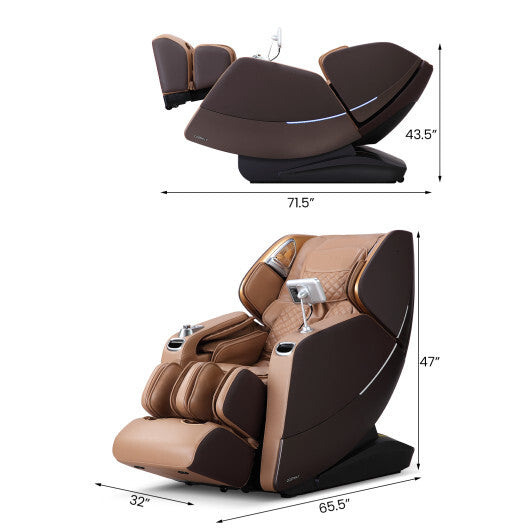 Enjoyment 30-2024 SL Track 4D Full Body Massage Chair Zero Gravity Electric Shiatsu Massage Recliner with Airbags-Brown - Color: Brown