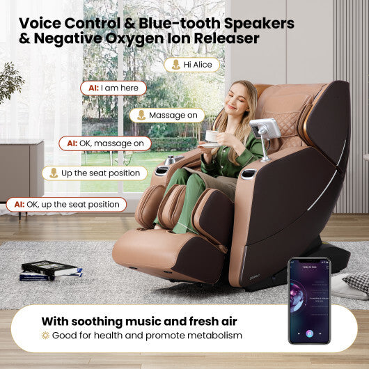 Enjoyment 30-2024 SL Track 4D Full Body Massage Chair Zero Gravity Electric Shiatsu Massage Recliner with Airbags-Brown - Color: Brown