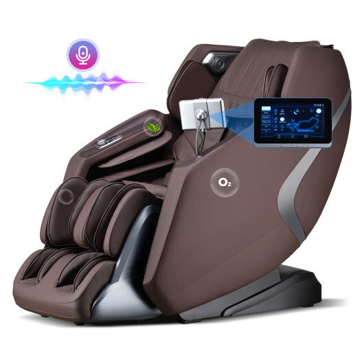 3D SL-Track Full Body Massage Chair with Zero-Gravity Design-Brown - Color: Brown
