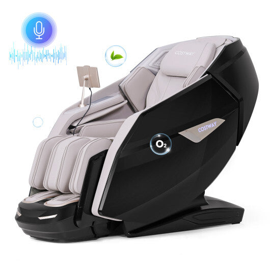 4D Dual Roller System Flexible Track Zero Gravity Full Body Massage Chair with Heart Rate Monitor and Health Detecti-Black - Color: Black & Beige