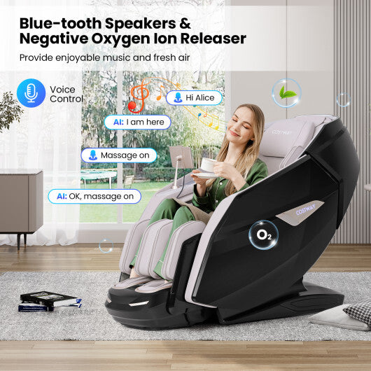 4D Dual Roller System Flexible Track Zero Gravity Full Body Massage Chair with Heart Rate Monitor and Health Detecti-Black - Color: Black & Beige