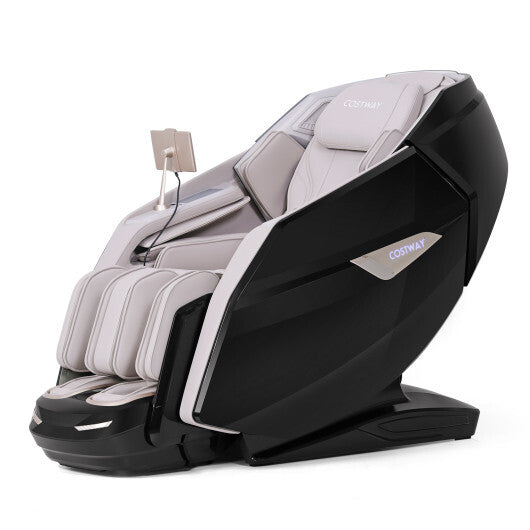 4D Dual Roller System Flexible Track Zero Gravity Full Body Massage Chair with Heart Rate Monitor and Health Detecti-Black - Color: Black & Beige