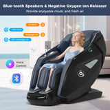 Kenzo 41-7D Dual Roller System Flexible Track Zero Gravity Full Body Massage Chair with Heart Rate Monitor and Health Detecti-Blue - Color: Dark Blue