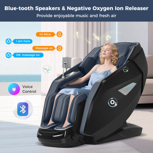 Kenzo 41-7D Dual Roller System Flexible Track Zero Gravity Full Body Massage Chair with Heart Rate Monitor and Health Detecti-Blue - Color: Dark Blue