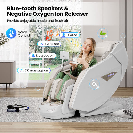 4D Dual Roller System Flexible Track Zero Gravity Full Body Massage Chair with Heart Rate Monitor and Health Detecti-Black