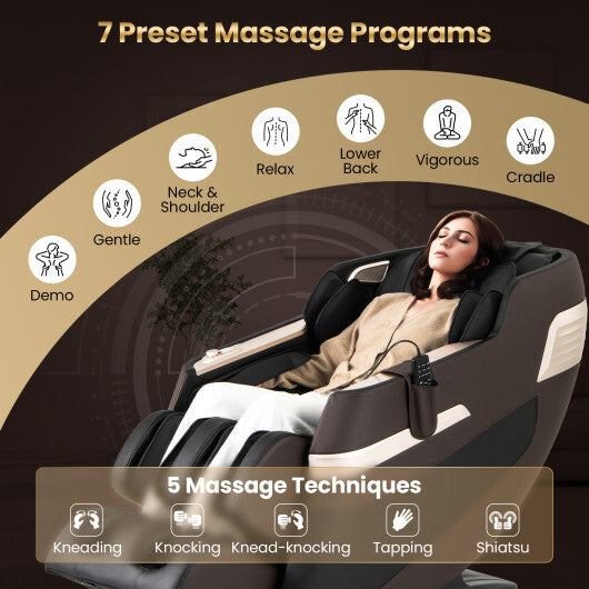 Relaxation 44 - Fully Body Massage Chair with Airbags and Waist Heater-Brown - Color: Brown