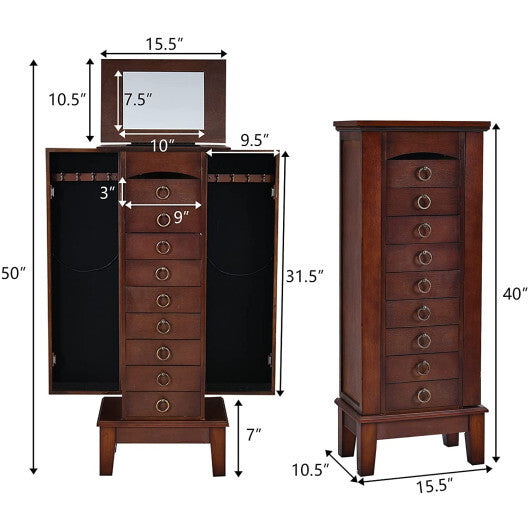Large Capacity Jewelry Storage Cabinet with 9 Drawers - Color: Brown