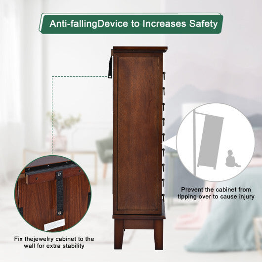 Large Capacity Jewelry Storage Cabinet with 9 Drawers - Color: Brown