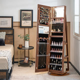 Standing Jewelry Cabinet with Adjustable LED Lights-Brown - Color: Brown