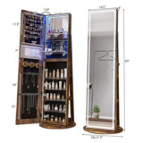 Standing Jewelry Cabinet with Adjustable LED Lights-Coffee - Color: Coffee