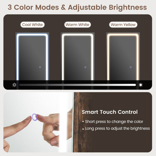 Standing Jewelry Cabinet with Adjustable LED Lights-Coffee - Color: Coffee