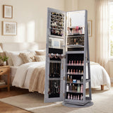 Standing Jewelry Cabinet with Adjustable LED Lights-Gray - Color: Gray