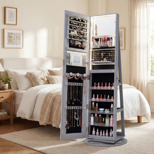 Standing Jewelry Cabinet with Adjustable LED Lights-Gray - Color: Gray