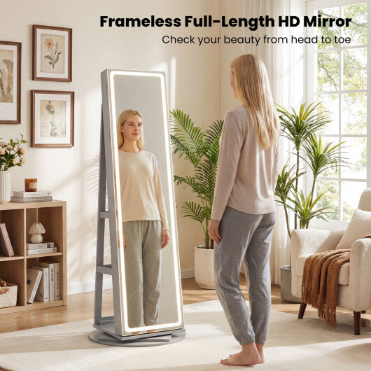 Standing Jewelry Cabinet with Adjustable LED Lights-Gray - Color: Gray