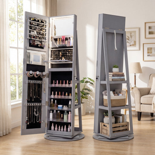 Standing Jewelry Cabinet with Adjustable LED Lights-Gray - Color: Gray