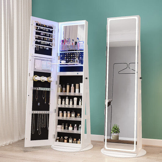Standing Jewelry Cabinet with Adjustable LED Lights-White - Color: White
