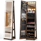 360° Swivel Freestanding Jewelry Cabinet with Lighted Full Length Mirror-Rustic Brown - Color: Rustic Brown