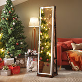 360° Swivel Freestanding Jewelry Cabinet with Lighted Full Length Mirror-Rustic Brown - Color: Rustic Brown