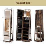360° Swivel Freestanding Jewelry Cabinet with Lighted Full Length Mirror-Rustic Brown - Color: Rustic Brown