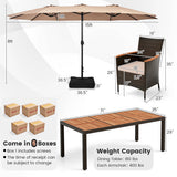 10 Piece Outdoor Dining Set with 15 Feet Double-Sided Twin Patio Umbrella-Brown - Color: Brown