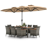 10 Pieces Patio Wicker Dining Set with 15 Feet Double-Sided Patio Umbrella-Brown - Color: Brown