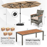 10 Pieces Patio Wicker Dining Set with 15 Feet Double-Sided Patio Umbrella-Brown - Color: Brown