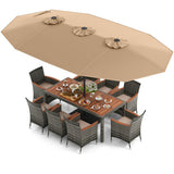 10 Pieces Patio Wicker Dining Set with 15 Feet Double-Sided Patio Umbrella-Brown - Color: Brown