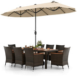 10 Piece Outdoor Dining Set with 15 Feet Double-Sided Twin Patio Umbrella-Beige - Color: Beige