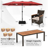 10 Piece Outdoor Dining Set with 15 Feet Double-Sided Twin Patio Umbrella-Red - Color: Red